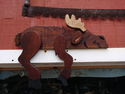 Carved Rustic Whimsical Lazy Moose shelf sitter, 9"