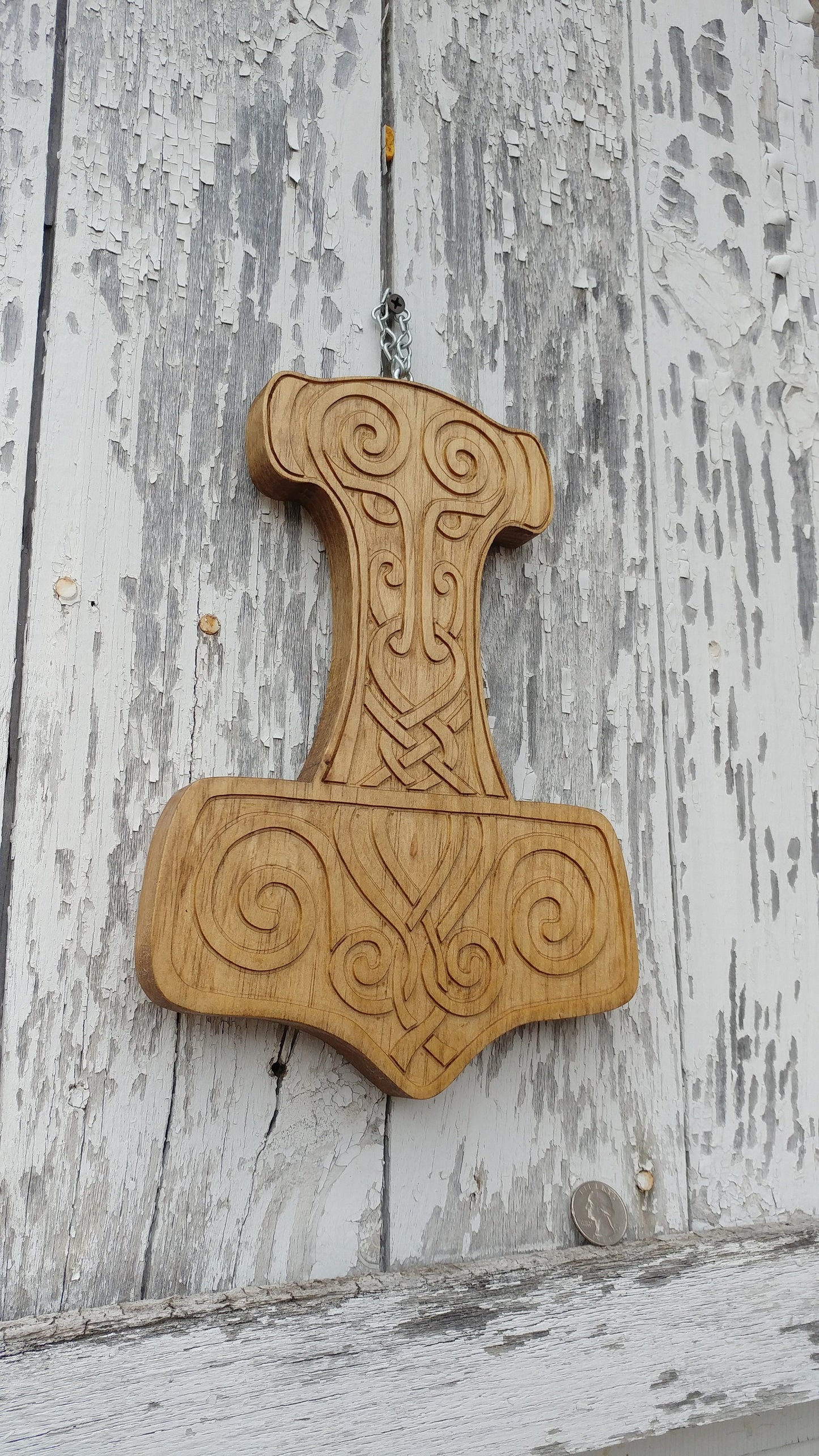 Mjollnir, Viking Norse Thor's Hammer Carving type B golden oak