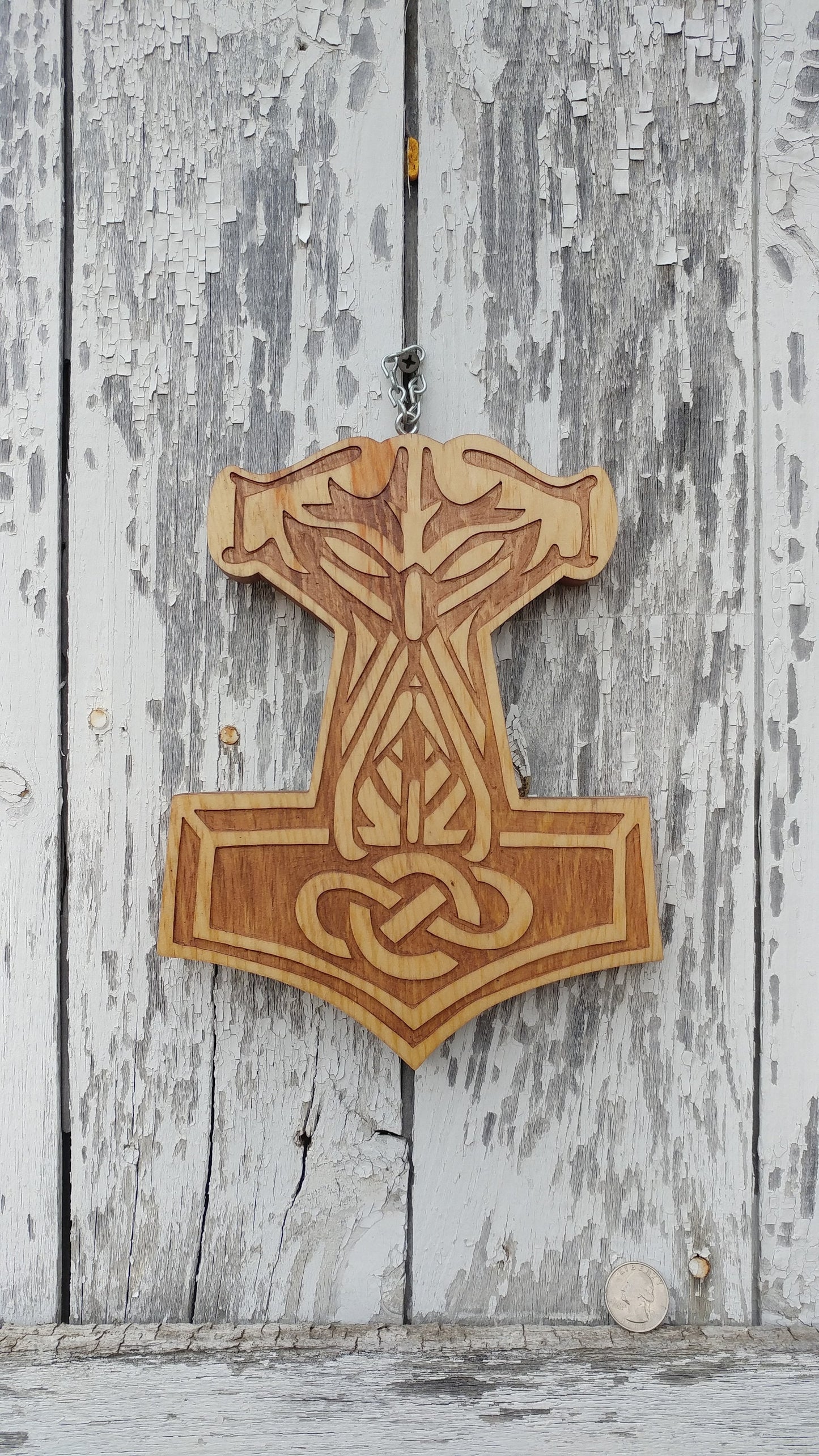 Mjollnir, Viking Norse Thor's Hammer Carving type A golden oak two tone