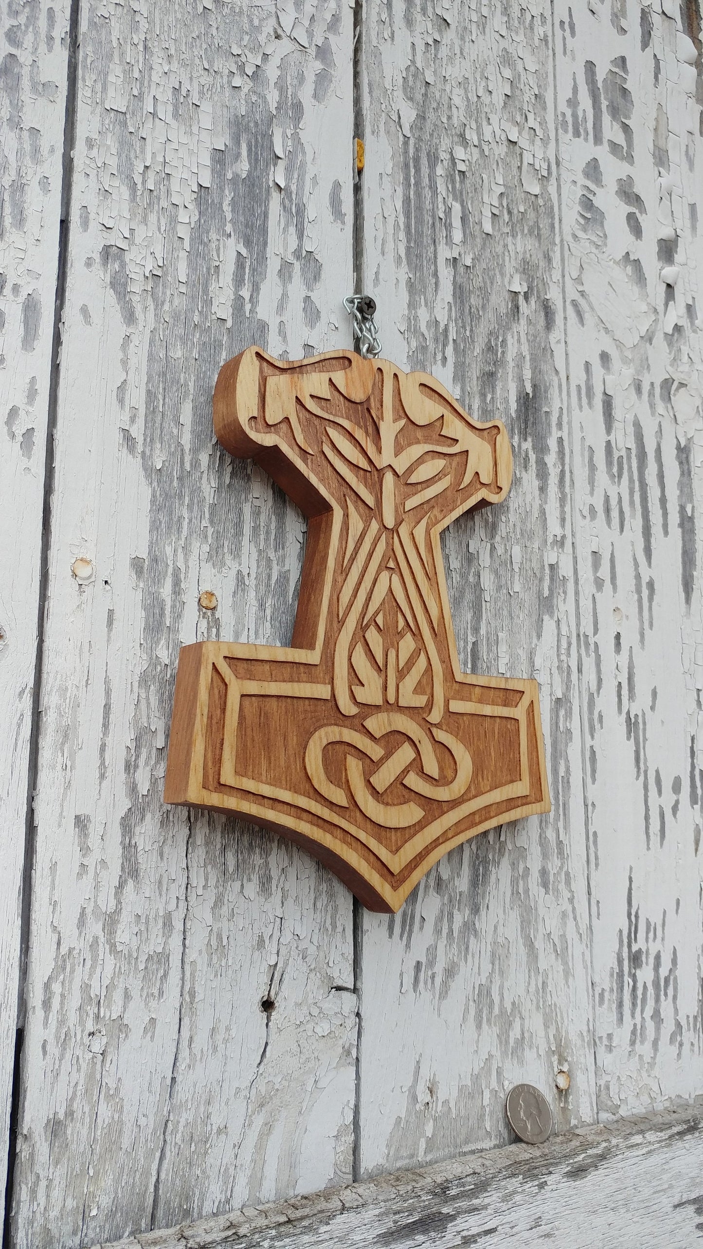 Mjollnir, Viking Norse Thor's Hammer Carving type A golden oak two tone