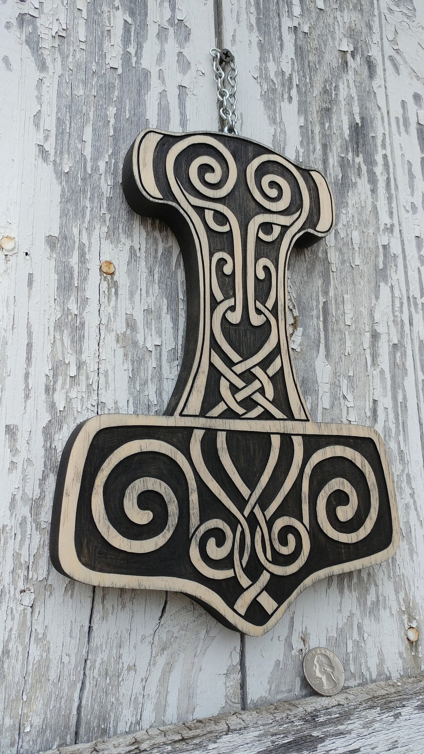 Mjollnir, Viking Norse Thor's Hammer Carving type B ebony two tone
