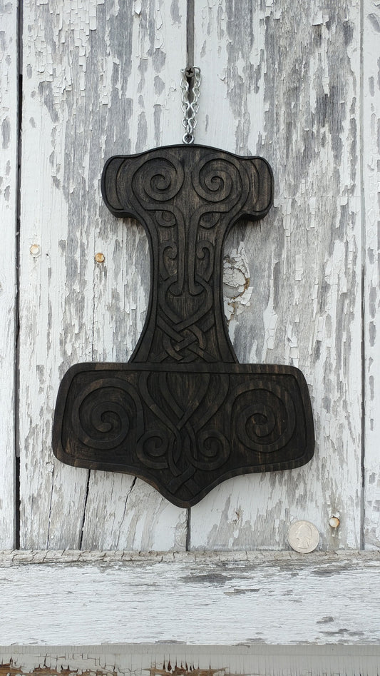 Mjollnir, Viking Norse Thor's Hammer Carving type B ebony