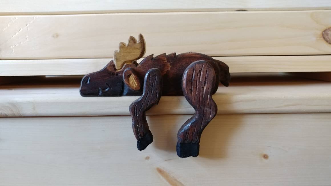 Moose Shelf Sitter, left, small 6 inch