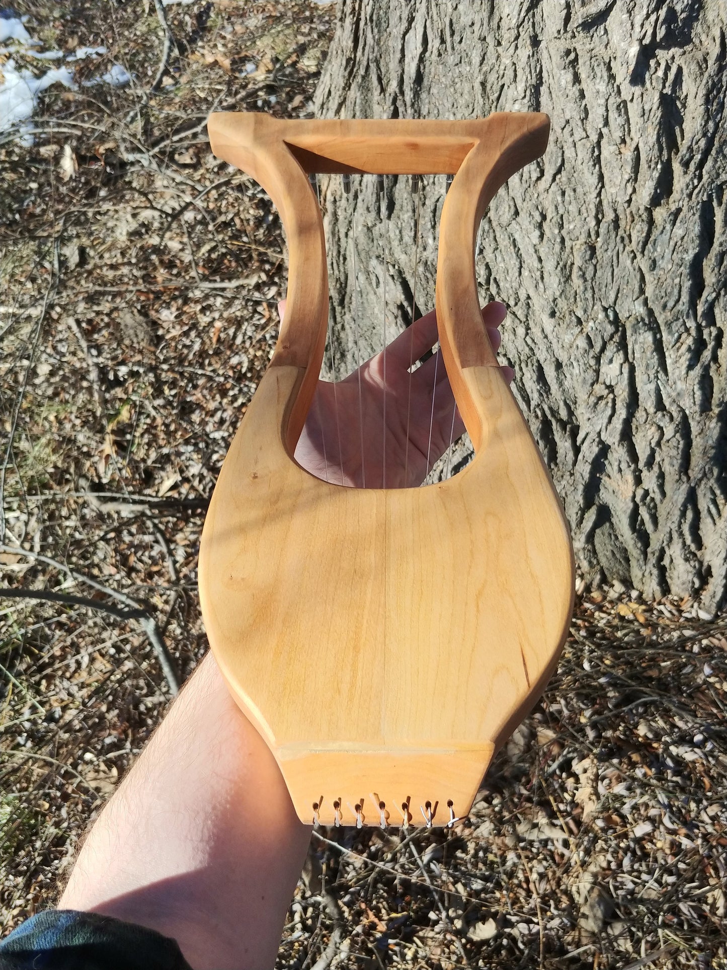 7 string ancient style lyre, travel size cherry