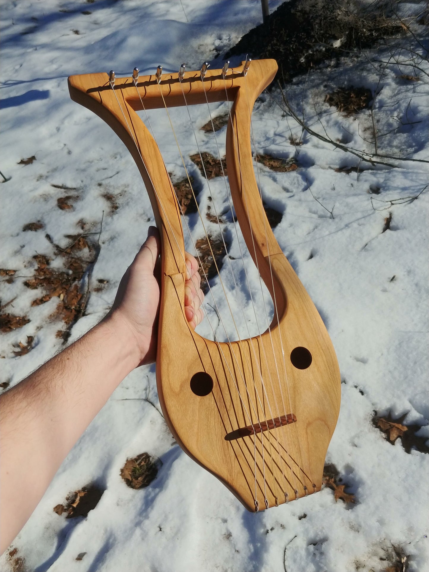 7 string ancient style lyre, travel size cherry