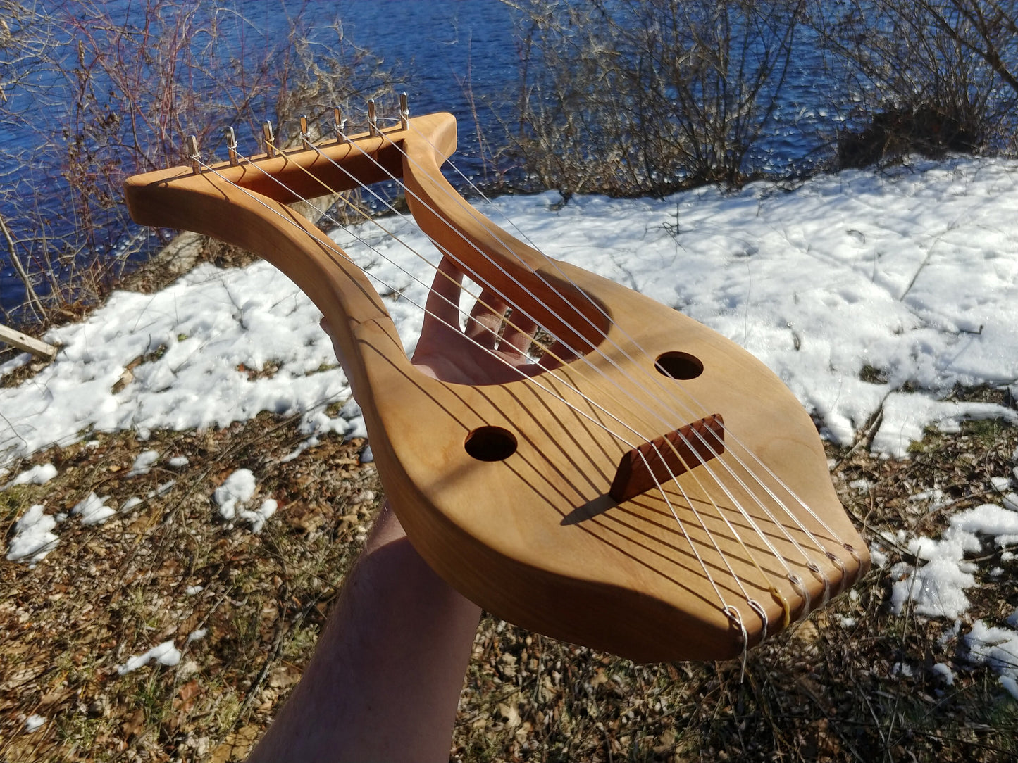 7 string ancient style lyre, travel size cherry